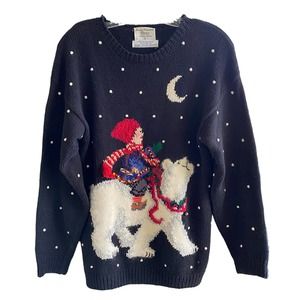 MARY ENGELBREIT M Design Hand-Knit Polar Bear Sweater MARISA CHRISTINA CLASSICS